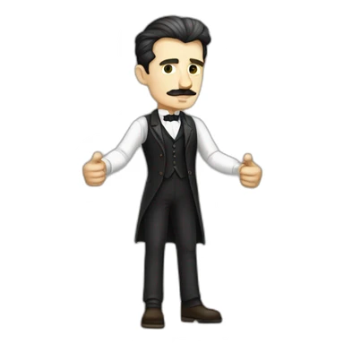nikola tesla with an arm up full body sticker