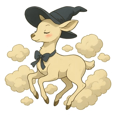 vanilla cloud doe, floating gracefully, rosy cheeks, witchy elegance, ghibli style sticker
