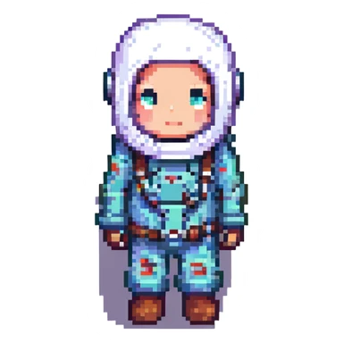 Among Us crewmate character, pixel art style, no text sticker