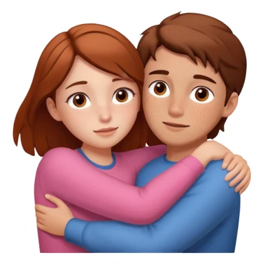 Girl and guy, both peach skin, girl has freckles, both have browm hair HUGING EMOJI sticker