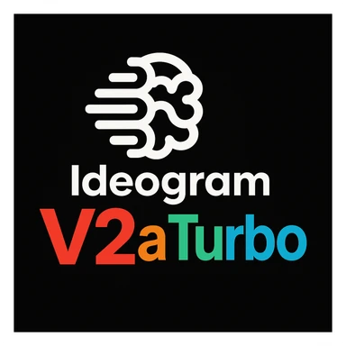 make a non gradient solid but colorful text of "Ideogram V2a Turbo", black background, add this logo too,  sticker