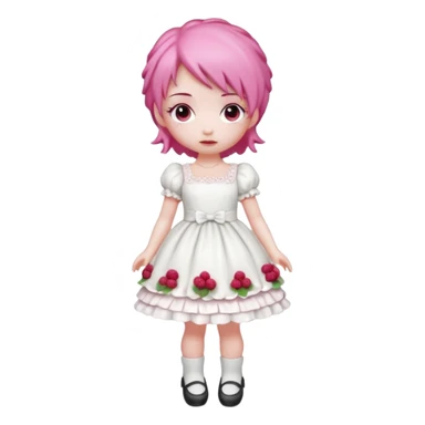 Isolated detaile illustration of the most modern raspberry torte doll figurine full body with pink hair sticker