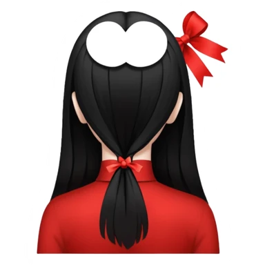 girl back view with single red ribbon in the middle black hair sticker
