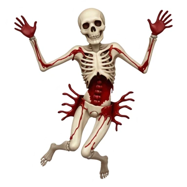 3D rotting corpse jumping in the air. In the style of your bloody skull art. More blood sticker