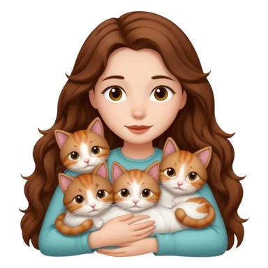 pretty girl with long wavy brown hair snuggling 6 cats sticker