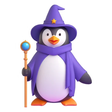 penguin wizard with staff and magical robe sticker