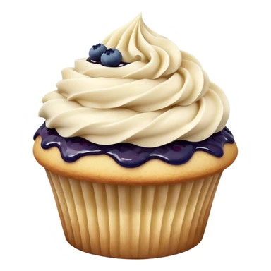 Vanilla cupcake with cinnamon frosting swirled around blueberry jam filling sticker