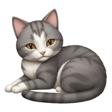 dark grey and white small cat with its eyes closed lying down leaning on its elbow with its paw curled under its head holding it up sticker