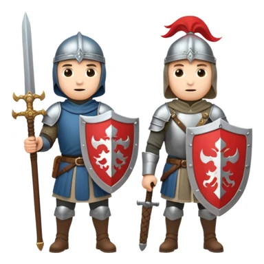 medieval soldiers 2 people, 1 with sword and shield, second with mace, prepare for battle sticker