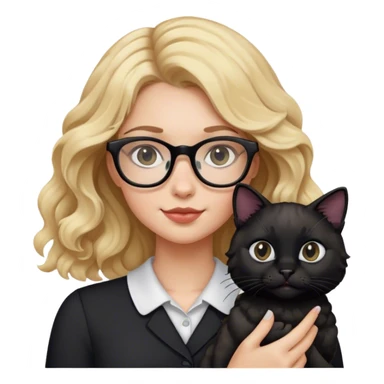 Blonde girl with glasses and wavy hair holding a black cat  sticker