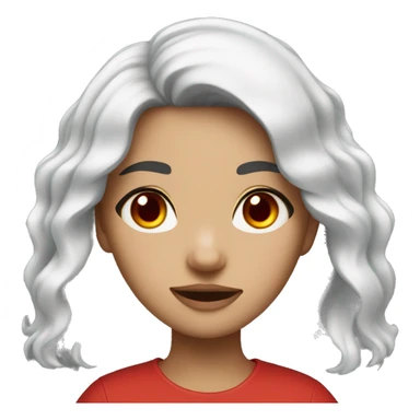 a girl with black hair and red eyes with wavey hair and mad sticker