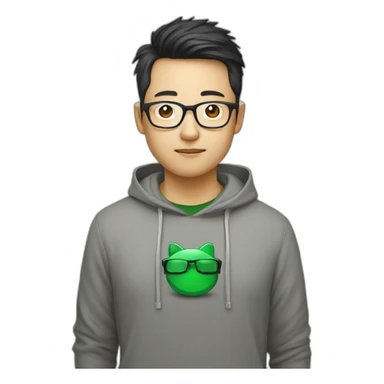 Chinese web developer, with glasses and a Vue.js T-shirt sticker