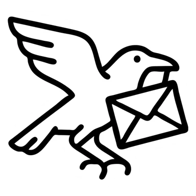 outlined icon of a raven carrying a letter sticker
