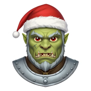 Fantasy Christmas orc legion soldier icon, iron tundra army theme, heavy winter armor, disciplined brutal look, cold steel color palette, emoji portrait, male/female variant
 sticker