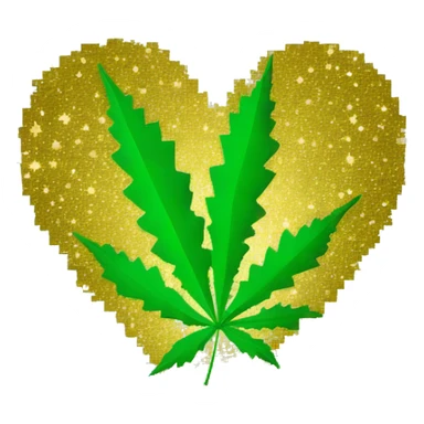 Pixel Sparkling gold stars 420 leaf hemp leaf inside a pixel heart sticker