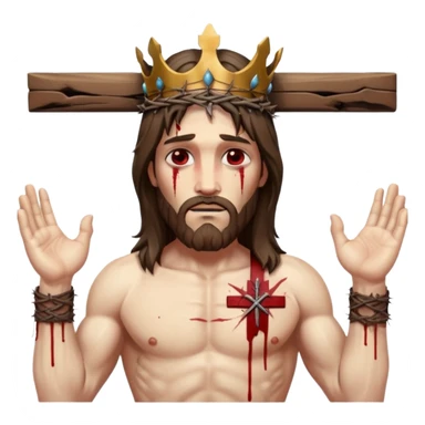 Hazme un emoji con jesuscristo en la cruz como real con el cuerpo en la cruz y la cruz entera sticker