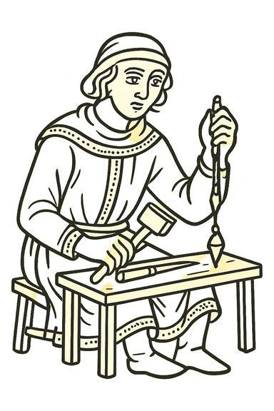 Remove the background and keep only the Tudor man craftsman working with tools with a transparent background, hand drawn icon style with no fill, no color. sticker