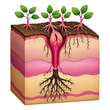 hair follicle cross-section, showing skin layers, root, and growing hair, with pink colors sticker