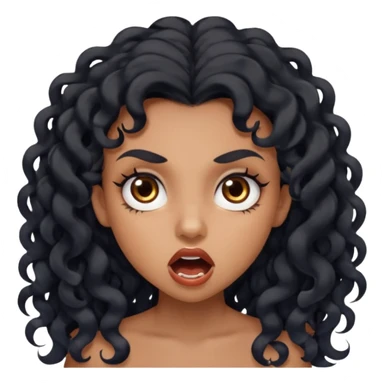 girl with long black curls and brown eyes, brown skin, eyelashes, siren eyes, make her mouth open and mad expression sticker