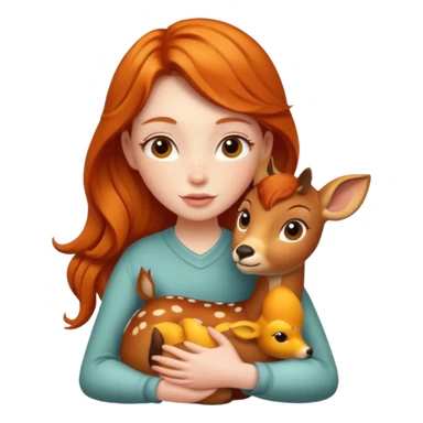 Ginger girl hugging Bambi the deer sticker