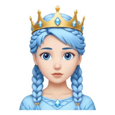 braided hair ice princess with ice crown, blue hair sticker