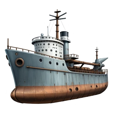 motorized ship with visible rudder, no sails sticker