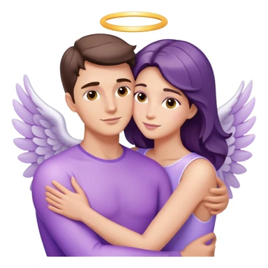 White brunette man rays hugging a pastel purple woman angel sticker