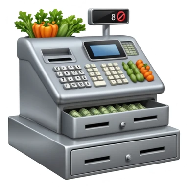 Front-facing cash register with symbol keys for vegetables sticker