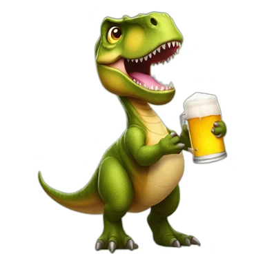 T rex holding a beer sticker