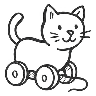 stylized cat wooden toy, minimalist style sticker