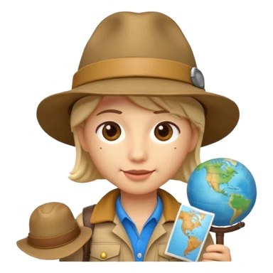 Apple Memoji-style 3D emoji of an explorer with a map and hat, soft shading, rounded shapes, no background.
 sticker