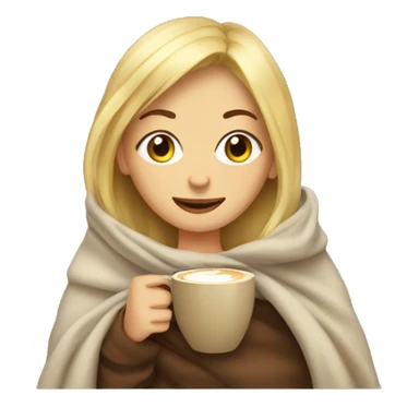 blonde girl wrapped in a blanket with a cup of coffee sticker