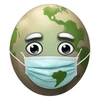 Sad Earth wearing a mask sticker