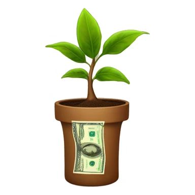 a plant in a brown money pot growing dollar bills as the tree sticker