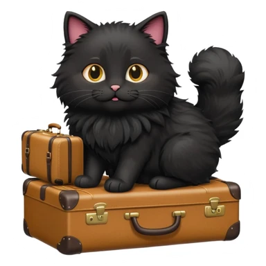 Black fluffy cat carrying suitcase in sunny place sticker
