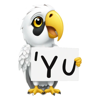 white and yellow parrot  holding a sign with the black inscription i love you sticker