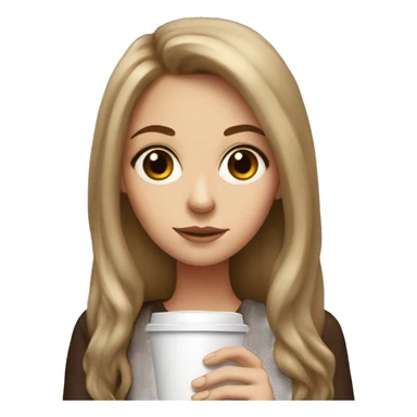 White girl with brown long hair big eyes and coffee   sticker