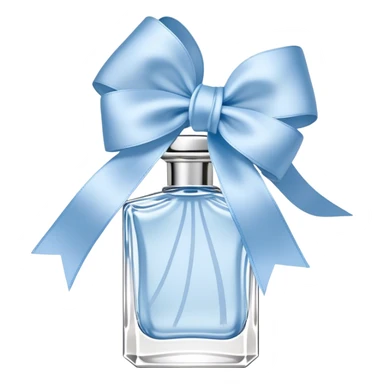 On a background of textured ivory lace, a delicate frosted glass perfume bottle sits at the center, adorned with a pale blue satin ribbon, tied into an elegant bow. The soft translucency of the bottle hints at the floral notes hidden within, while a cluster of white and sky-blue pansies rests beside it, their velvety petals curling slightly at the edges. The light reflects gently off the intricate patterns in the lace, creating an ethereal interplay of textures and shadows, enhancing the dreamy, vintage aesthetic. sticker