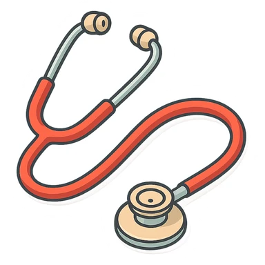 stethoscope with red tube, isometric view, 2D isometric style, detailed drawing, detailed shadows and highlights, clean contours, soft lighting, transparent background sticker