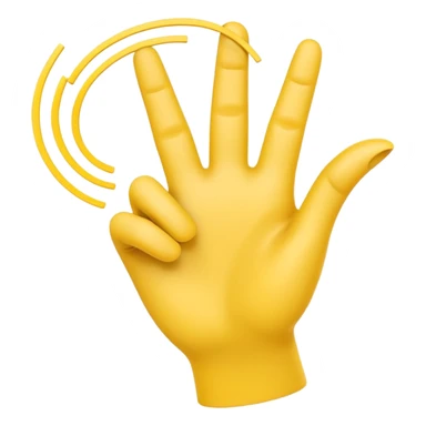 A 3D Apple-style yellow hand emoji, posed gracefully as if dancing, index finger extended and drawing a circular motion in the air, elegant curved motion lines around the finger showing the round movement, playful and dynamic gesture, smooth glossy surface, clean minimal background sticker