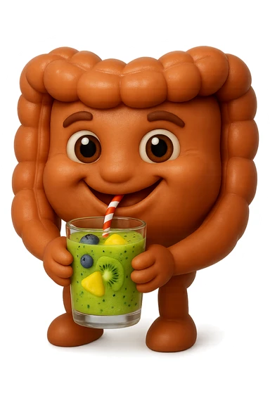 EMOJI STILE IPHONE DI un intestino umano anatomico che beve un frullato di mirtilli, ananas, kiwi, fagli anche la parte bianca degli occhi, non solo le pupille, REALISTICo 4K sticker