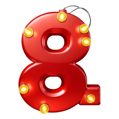 A 3D number 3 in a movie theater setting, shiny red surface; bright string lights on the number ; cinematic glow with subtle haze; glossy, premium Hollywood countdown look; centered composition. sticker