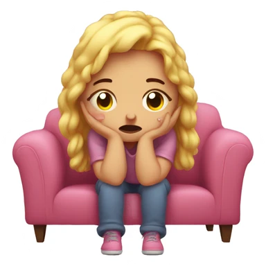 cozy sad girl crying on the pink couch  sticker