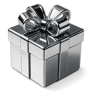 abstract chrome composition of a box and bow, radiant and harmonious sticker