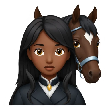 Dark brown asian girl with black horse sticker