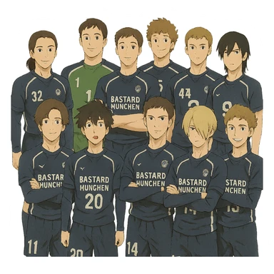 Bastard München team from Blue Lock anime in Ghibli style illustration sticker