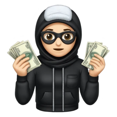 Robber with money na mão direita com uma blusa de frio preta  sticker