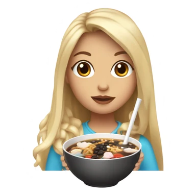  Blonde long hair girl eating Korean food and drinking boba sticker