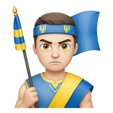 super-realistic angry Ukrainian with ukranian flag sticker