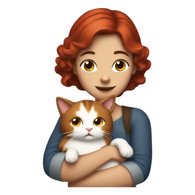 Woman with freckles and brown hair hugging Red and white cat  sticker